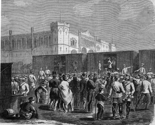 Breslau (of Wroclaw), Cuirassiers van de Pruisische Garde in de campagne tegen Oostenrijk in 1866. Gravure