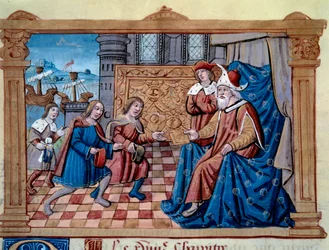Broers Nicolo en Matteo Polo, vader en oom van de jonge Marco Polo, ontvangen aan het hof van Qubilai Khan
