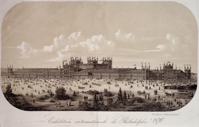 Gebouw ter herdenking van het eeuwfeest van de oprichting van de Verenigde Staten (1776-1876) op de Internationale Tentoonstelling van Philadelphia