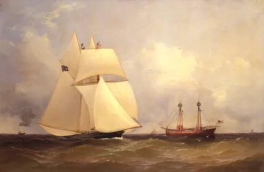 Cambria passeert Sandy Hook na Transatlantische race, 1870