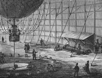 Gevangen ballon gebouwd door Henry Giffard in de Tuilerieën tuin in 1878. In 