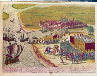 Inname van het fort van Brielle in 1572. Gravure van de 17e eeuw B.N. Parijs