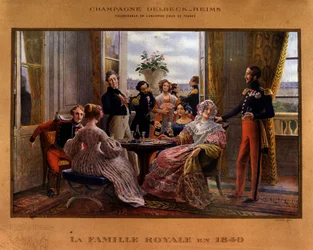 Champagne geserveerd aan de koninklijke tafel in 1840 - Reclameposter voor Delbeck champagne, eind 19e eeuw