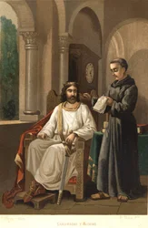 Karel de Grote (747-814), koning der Franken en keizer van het Westen, en Alcuin (ca. 781). Naar 