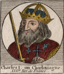 Karel de Grote (Carolus Magnus, Charles the Great) (747-814) koning van de Franken en christelijke keizer van het Westen (gravure uit 