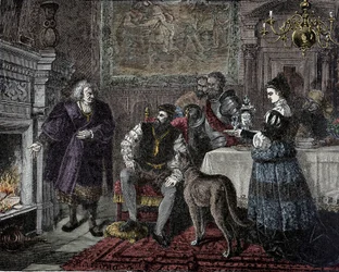 Karel V bij Fugger - Karel V (1500-1558) (Karel van Habsburg) ontvangt van de bankier Jacob Fugger genaamd de Rijke (1459-1525) in Augsburg (Duitsland)