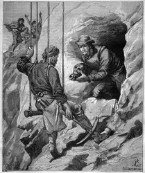 Charles Wiener (1851-1913) Franse ontdekkingsreiziger en diplomaat die een grafgrot in Peru verkent - gravure in Journal des Voyages, 1887