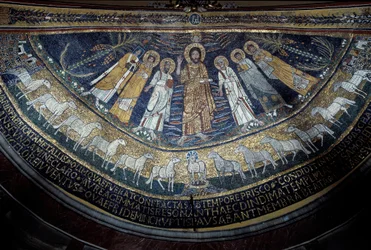 Christus tussen Sint Paulus, Sint Cecilia, Sint Pascal, Sint Petrus, Sint Valeriano en Sint Agata