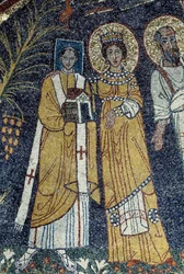 Christus tussen St. Paulus, St. Cecilia, St. Pascal, St. Petrus, St. Valeriano en St. Agata (mozaïek, 821)