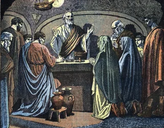 Christen in de catacomben viert Pasen Illustratie uit 