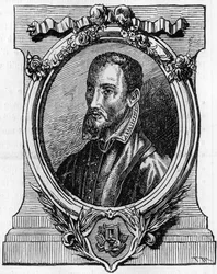 Christophe Plantin. 1514-1589. Antwerpse drukker van Franse afkomst. 19e-eeuwse gravure.