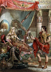 Cleopatra (69-30 v.Chr.) Koningin van Egypte. Met Marcus Antonius (83-30 v.Chr.), Gravure van 1881