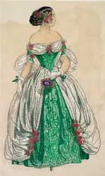 Kostuum (lange groene jurk met witte zeilen), voor het ballet "De vlinders".