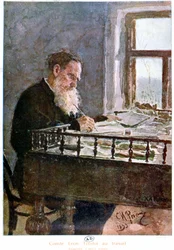 Graaf Tolstoj schrijvend - aquarel naar de natuur