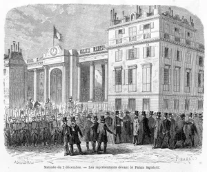Staatsgreep: arrestatie van afgevaardigden in het stadhuis van het 10e arrondissement van Parijs op 2 december 1851.
