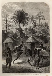 Dans van de Landines of Zulu kaffirs in Shoupanga (rechteroever van de Zambezi-rivier)