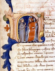 Dante en Vergilius bij de ingang van de hel. (lettrine 