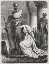 Dood van Katherine Howard, vrouw van Hendrik VIII - gravure 1864