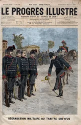 Degradatie van Alfred Dreyfus - Dreyfus-affaire: De degradatie van Alfred Dreyfus op de binnenplaats van de Militaire School, Parijs, 5 januari 1895 - Gravure in 