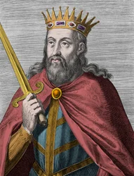 Denis van Portugal (de Boerenkoning) - Denis I van Portugal (1261-1325) (de Boer - de Troubadour Koning - de Vader des Vaderlands - de Liberale) Gravure