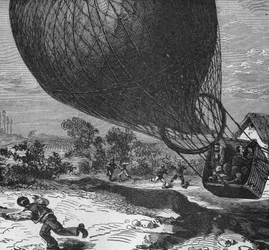 Afdaling van de ballon “Zénith” met de lichamen van Crocé-Spinelli en Sivel, die stierven door verstikking tijdens de beklimming, en Gaston Tissandier flauwviel. In “Album de la Science”, Éditions Jouvet