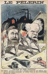 Geschillen tussen de socialisten Jean Jaures (1859-1914) (links) en Henri Rochefort (1831-1913) (rechts). Illustratie in Le Pelerin van 19 juni 1898.