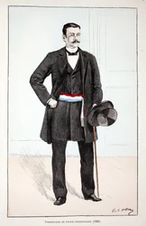 Afdelingspolitiecommissaris (1896). Kleurgravure, ter illustratie van 