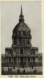 Koepel van Les Invalides in Parijs. Chromolithografie van het einde van de 19e eeuw