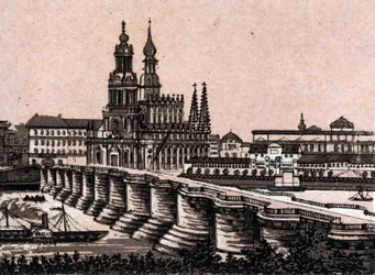 Dresden, Duitsland: uitzicht op de Augustusbrug in Dresden in 