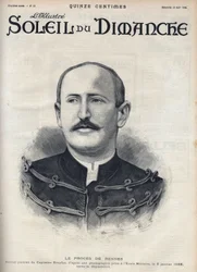 Dreyfus-affaire: portret van Alfred Dreyfus (1859-1935) na zijn degradatie tijdens het proces in Rennes. Gravure in 