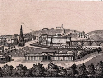 Edinburgh, Schotland: uitzicht op de stad vanaf het kasteel van Edinburgh. Uit 