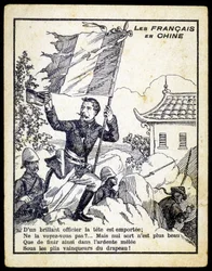 Emphatische allegorie van de oorlog tussen Frankrijk en China, eind 19e eeuw