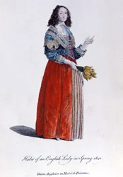 Engelse vrouw in lentekleding in 1641 (gravure)