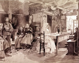 Gravure die een Bretonse legende uitbeeldt dat de geesten van mensen die op zee stierven zich elke 1 november aan hun geliefden zouden presenteren