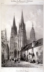 Gravure van de kathedraal van Bayeux gepubliceerd in 