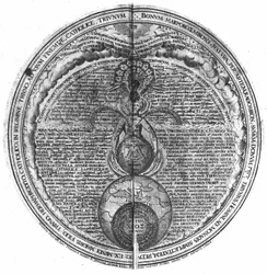 Gravure van het “Amphitheatrum sapientiae aeternae” (Amfitheater van eeuwige wijsheid) (Hamburg: n.n.)