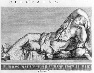 Gravure die Cleopatra (-69 - -30) voorstelt. 19e eeuw.