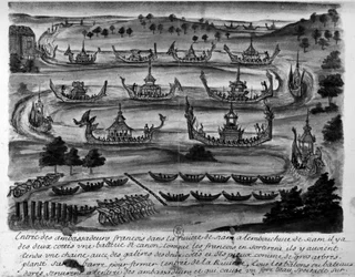 Entree van de Franse ambassadeurs in de Siam-rivier - in 