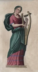 Erato, muze van zang en poëzie - gravure uit „Usi e Costumi di Tutti i Popoli dell