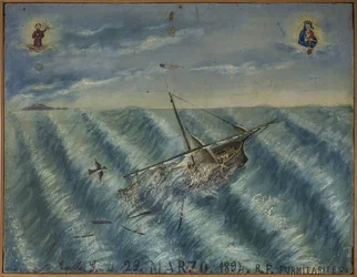 Ex-voto zeeman, populaire offer als een belofte van toewijding en dankbaarheid van de zeeman die de gevaren van de zee heeft overleefd, afkomstig uit de Kerk van Carmine, Torre del Greco, nabij Napels, 29/03/1894 Italië