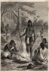 Expeditie naar Amerika (1799-1804) door Alexander von Humboldt (1769-1859) en Aime Bonpland (1773-1858): Omaguas-indianen (Amazonië, Peru) - illustratie uit 