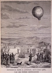Experiment uitgevoerd in Annonay op 5 juni 1783 door de Gebroeders Montgolfier - in 