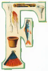 F: vork, fluit, trechter, bloempot, veer, vis, waaier