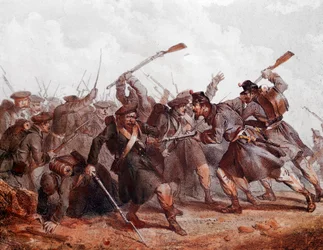 Gevecht tussen het Russische leger en de Engels-Ottomaanse-Franse coalitie