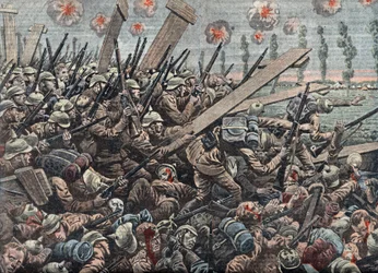 Eerste Wereldoorlog: Duits leger bij de Slag om de IJzer oktober 1914 Illustratie uit "Le pelerin" 29 november