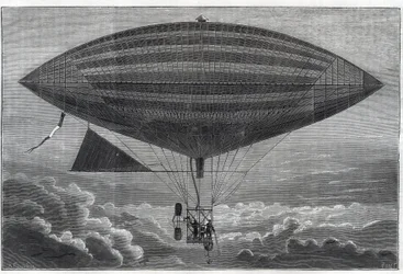 Eerste elektrische aerostaat met schroef, geëxperimenteerd door Albert (1839-1906) en Gaston Tissandier (1843-1899) Franse wetenschapper, redacteur van het tijdschrift 