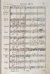 Eerste pagina van de bladmuziek voor Symfonie nr. 1 in C majeur opus 21, door Ludwig van Beethoven