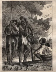 Eerste reis (1768-1771) door Kapitein James Cook (1728-1779): een Nieuw-Zeelands gezin - illustratie uit 