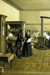 Florence Nightingale (1820 - 1910) in een ziekenhuis in Scutari in Turkije circa 1855 (detail)