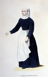 Franciscaanse non van St. Elizabeth. Orde gesticht door St. Elizabeth van Hongarije (1207 - 1231). Gravure uit de 19e eeuw